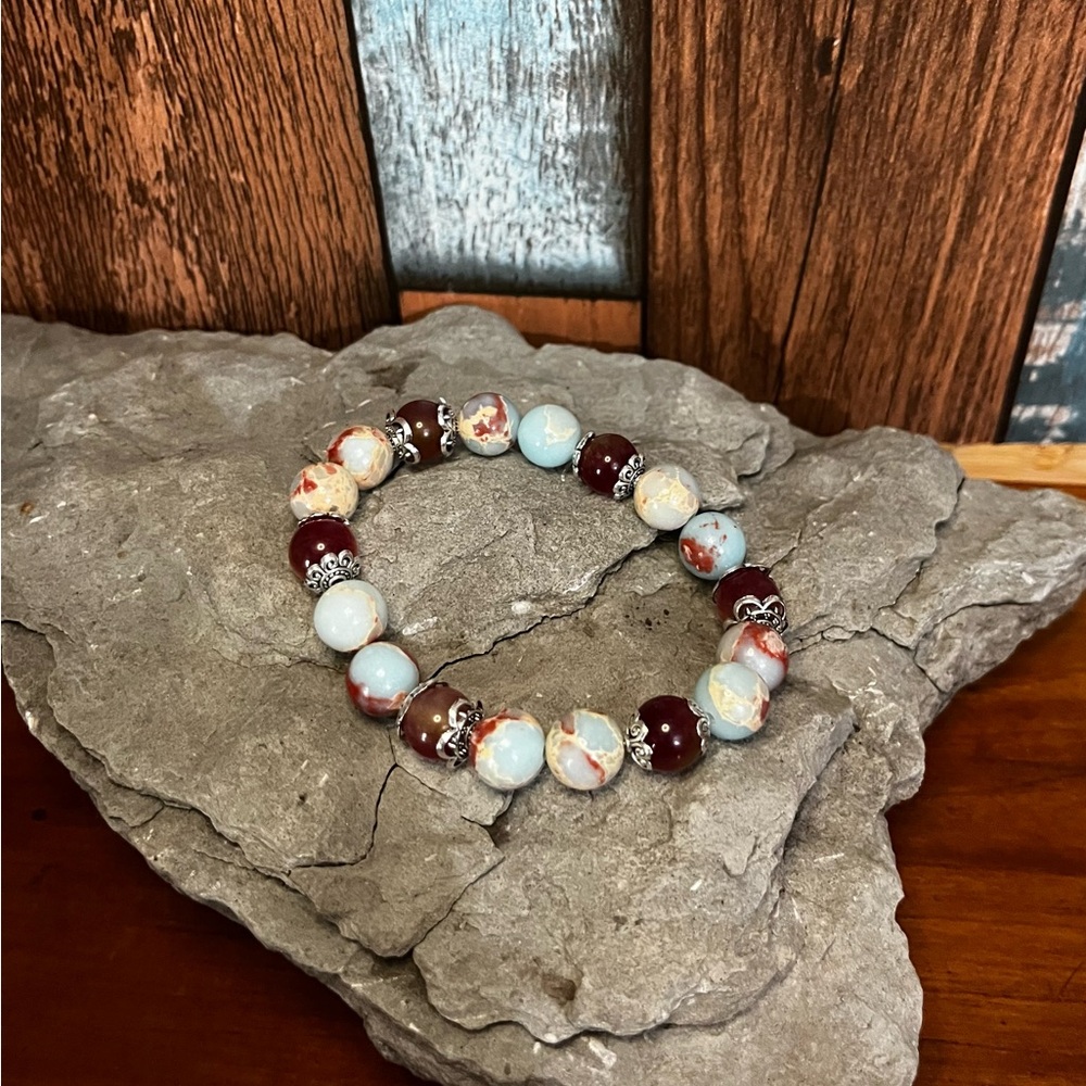 Genuine watermelon Malayshian jade and shoushan stone stretch bracelet